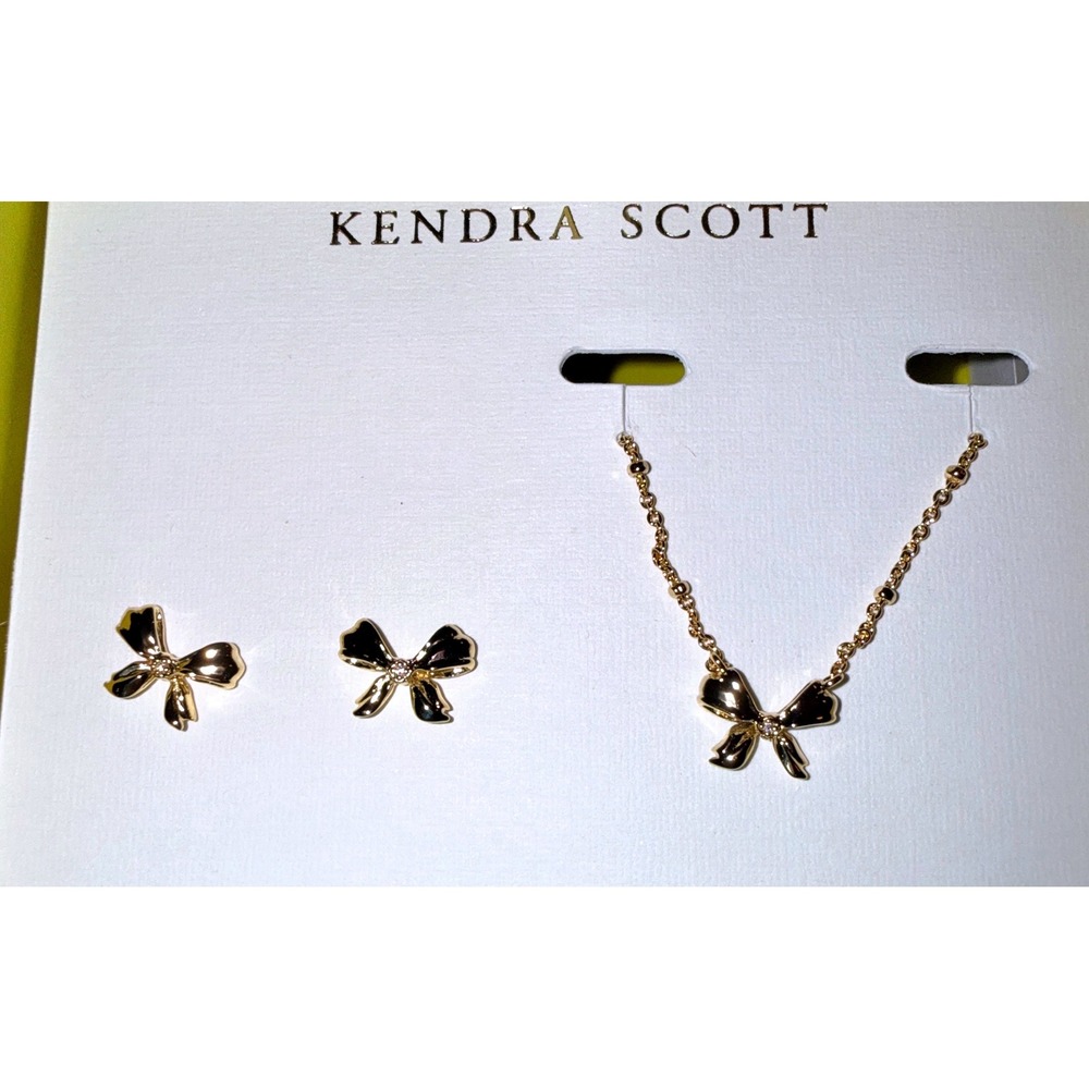 Kendra Scott Belle‎ Necklace Earring Set Women OS Gold NEW Bow